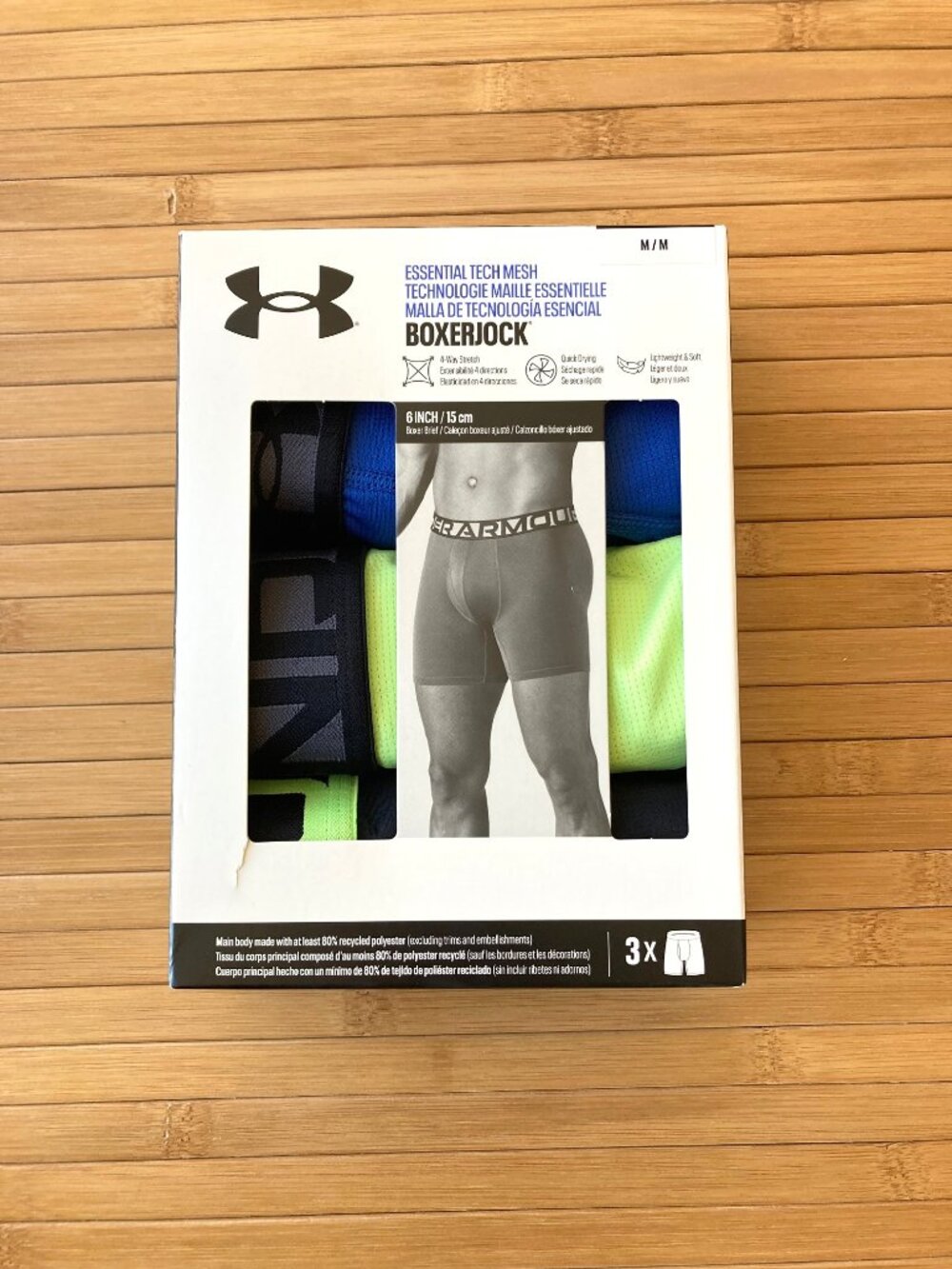 Under Armour Essential Tech Mesh 6" Boxerjock 3 Pack Mens Medium M Multicolor